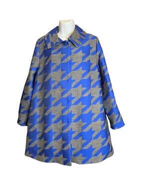Luis Anthropologie Gray Royal Blue Oversized Houndstooth Jacket Coat Small
